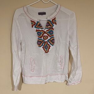 Elegant White Blouse with Multicolor Embroidery